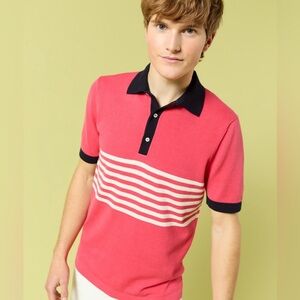 NWT Sid Mashburn Rally Polo Short Sleeve Sweater in Watermelon, Navy, Chalk, L